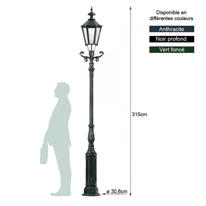 Lampadaire MAGDENBOURG lampe hexagonale, support, poteau 3,15m