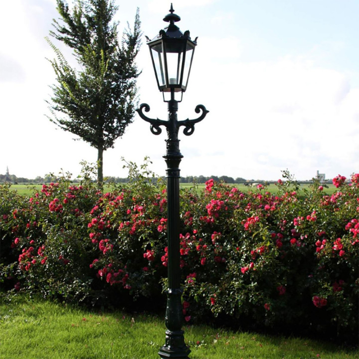 Lampadaire NUREMBERG lampe hexagonale, support et poteau 2,05m