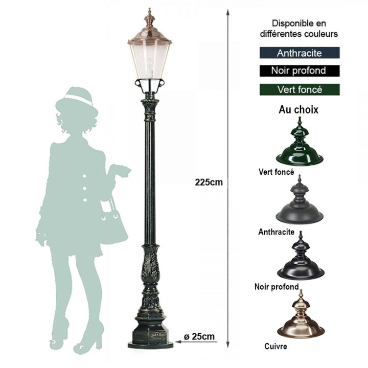 Lanterne OBERHAUSEN lampe ronde classique, potelet fonte 2,25m