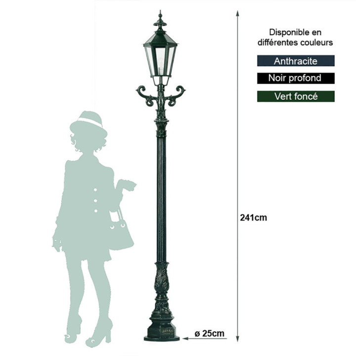 Lanterne SEIGBOURG lampe hexagonale classique et potelet 241cm