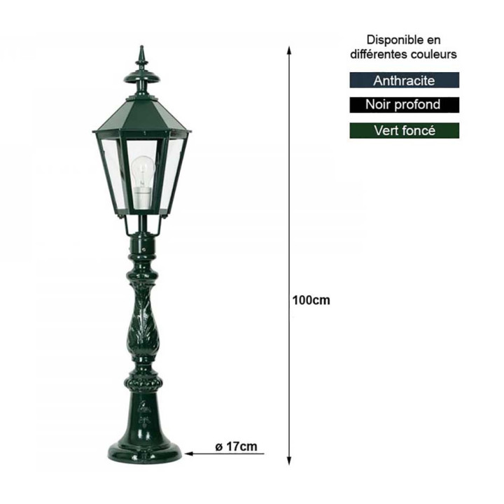 Lanterne OXFORD 14 lampe hexagonale classique et pied 100cm