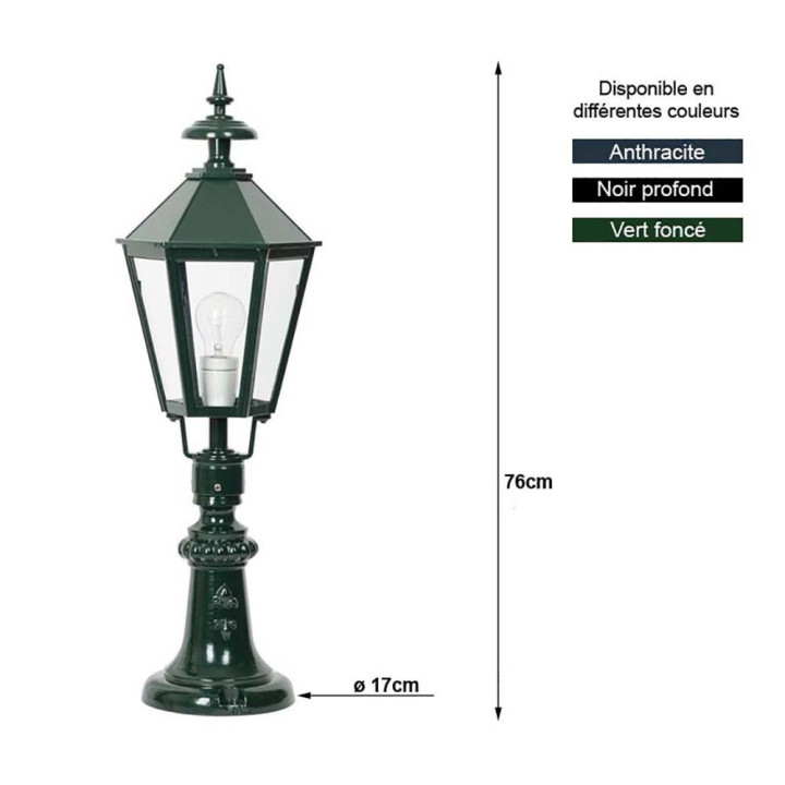 Lanterne OXFORD 15 lampe hexagonale classique et pied 76cm