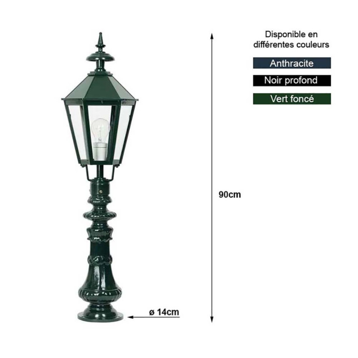 Lanterne OXFORD 16 lampe hexagonale classique et pied 90cm