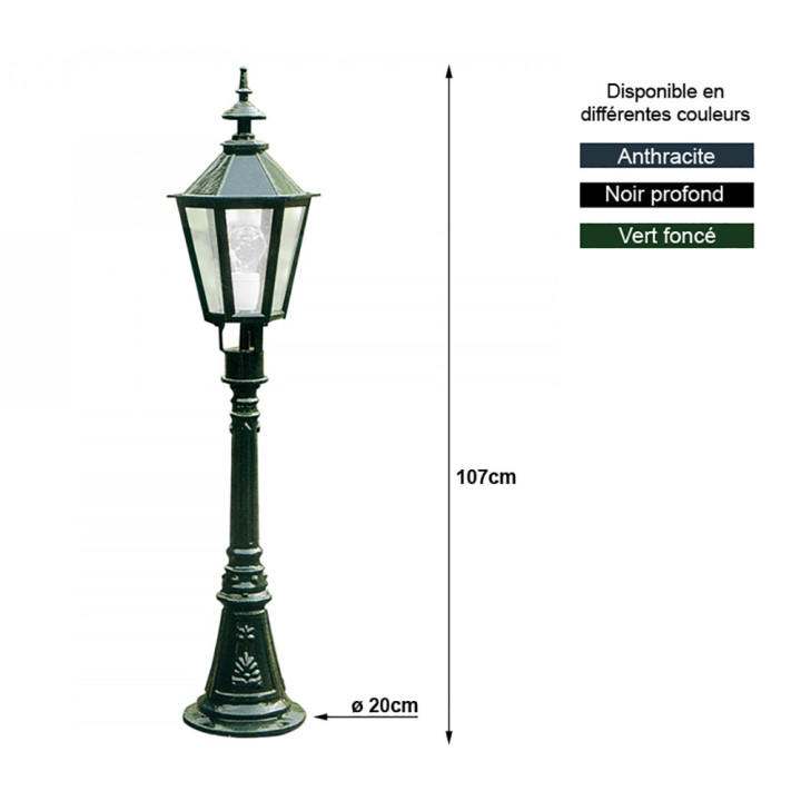 Lanterne OXFORD 17 lampe hexagonale classique et potelet 107cm
