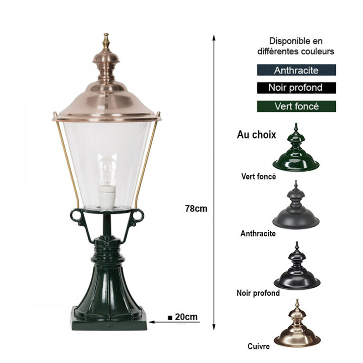 Lanterne KS204 lampe ronde classique sur pied en fonte d'alu 78cm