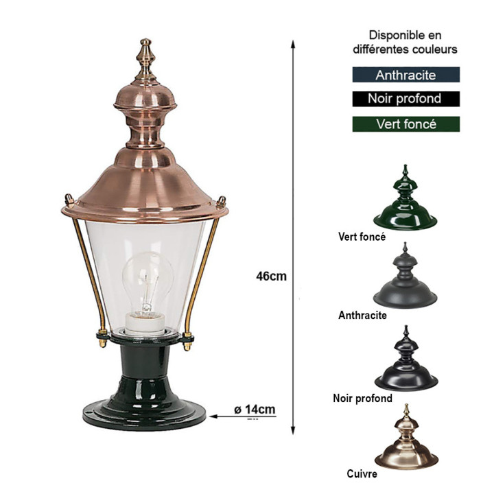 Lanterne C208 lampe ronde classique sur pied en fonte d'alu 46cm