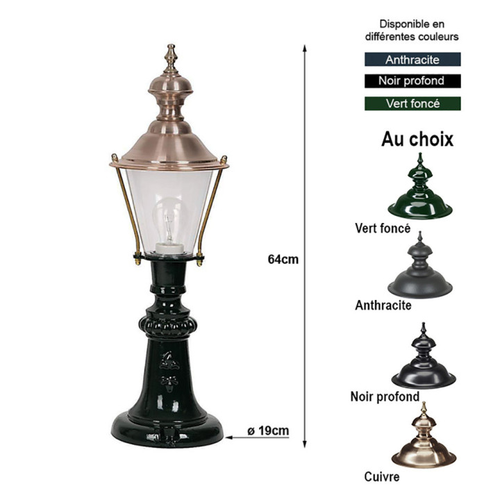 Lanterne A209 lampe ronde classique sur pied en fonte d'alu 64cm