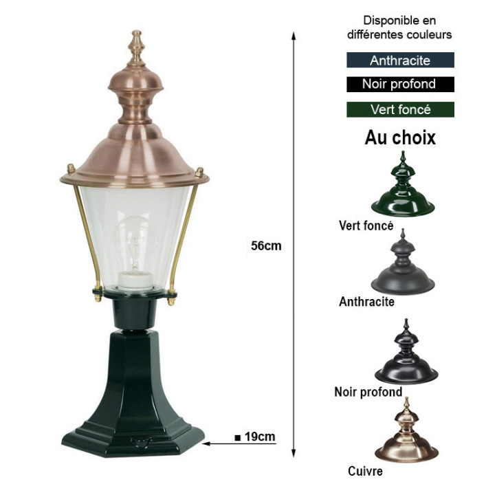 Lanterne D207 lampe ronde classique sur pied en fonte d'alu 56cm