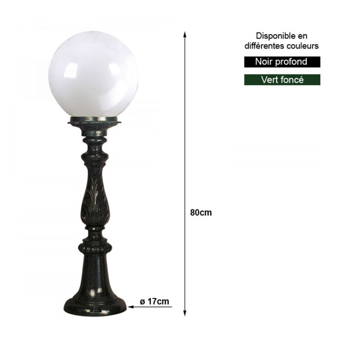 Lanterne R222 lampe sphérique globe opaque sur pied fonte 80cm