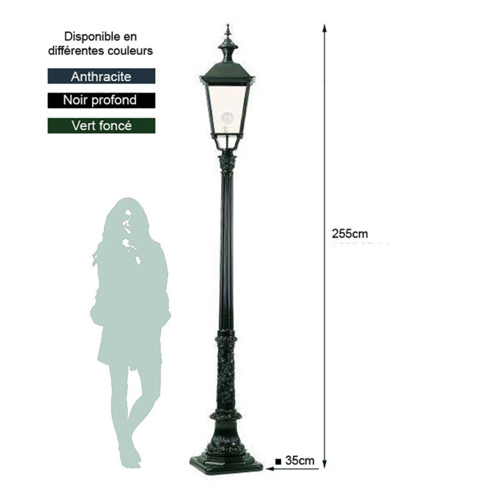 Lampadaire FLORIDA lanterne carrée classique sur poteau 2,55m