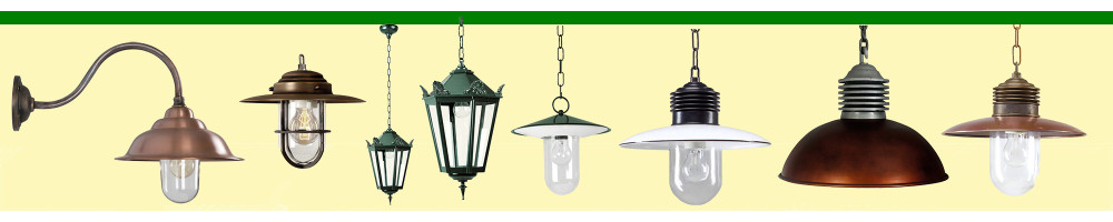 Eclairages extérieurs pour plafonds et vérandas, lampes suspendues ou murales
