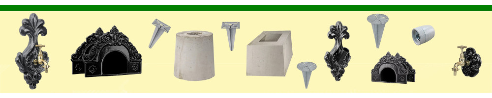 Accessoires de jardin, robinets, postes de stationnements et horloges de gare